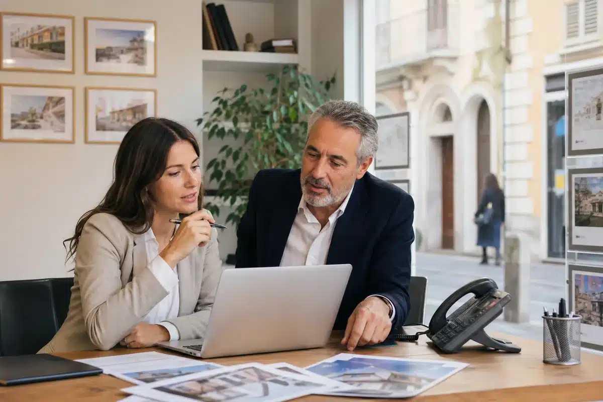 Due agenti immobiliari italiani valutano un lead telefonico, immagine illustrativa